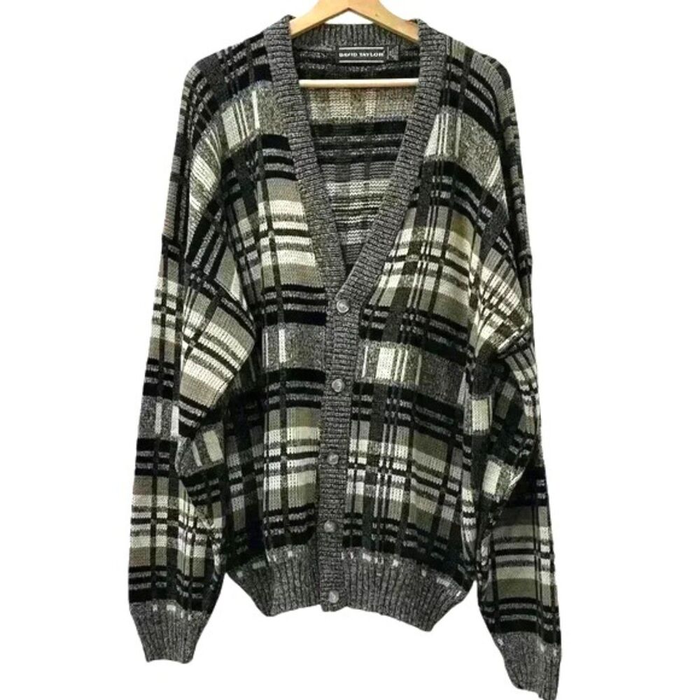 David Taylor Plus Size Button Up Knitted Plaid Sweater Size 2X